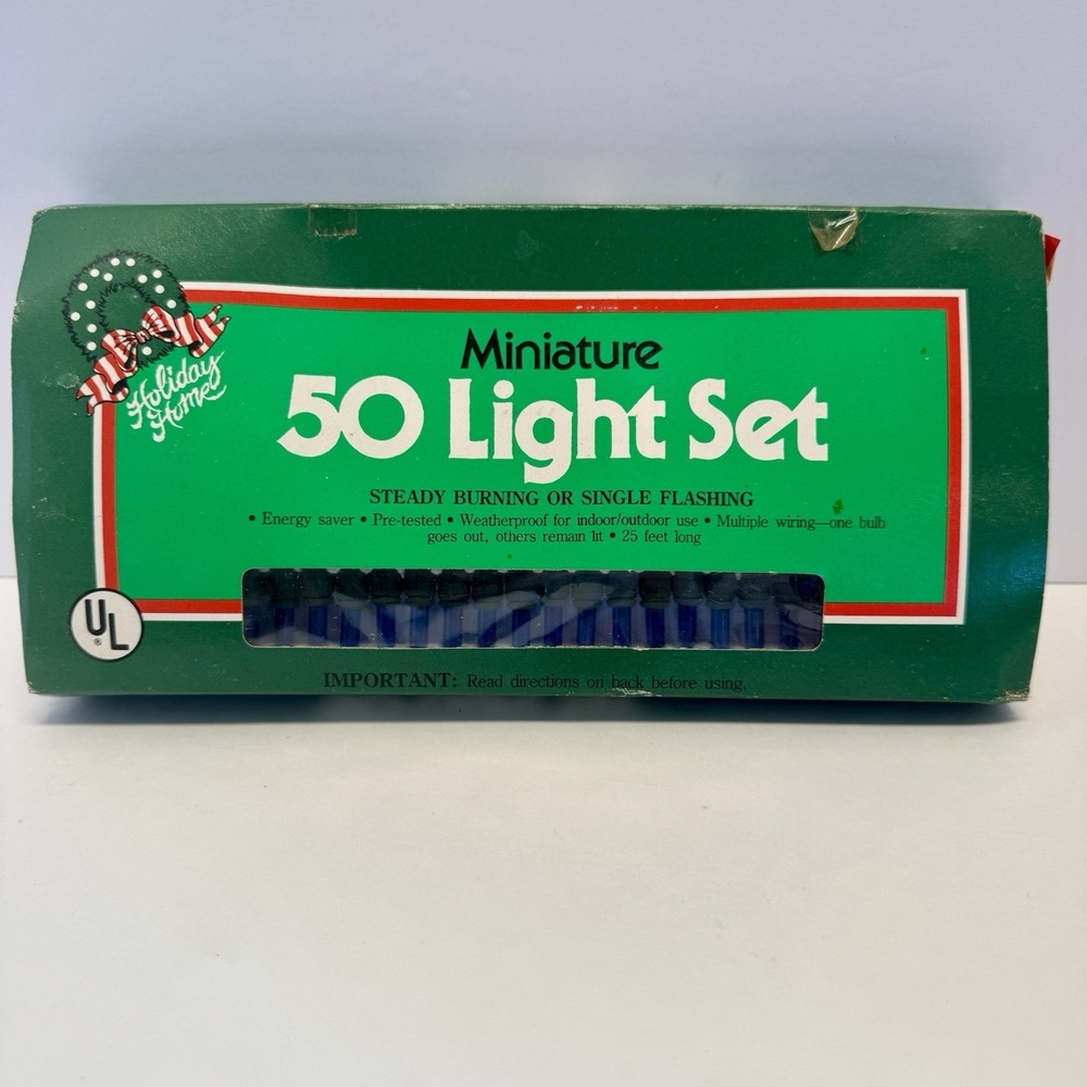 Vintage‎ Holiday Home 50 Mini Blue Christmas Light Set 25ft TESTED